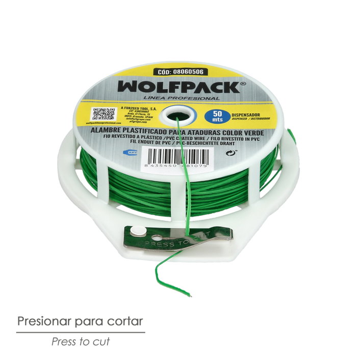 WOLFPACK LINEA PROFESIONAL Fil de fer plastifié vert avec distributeur 50 m