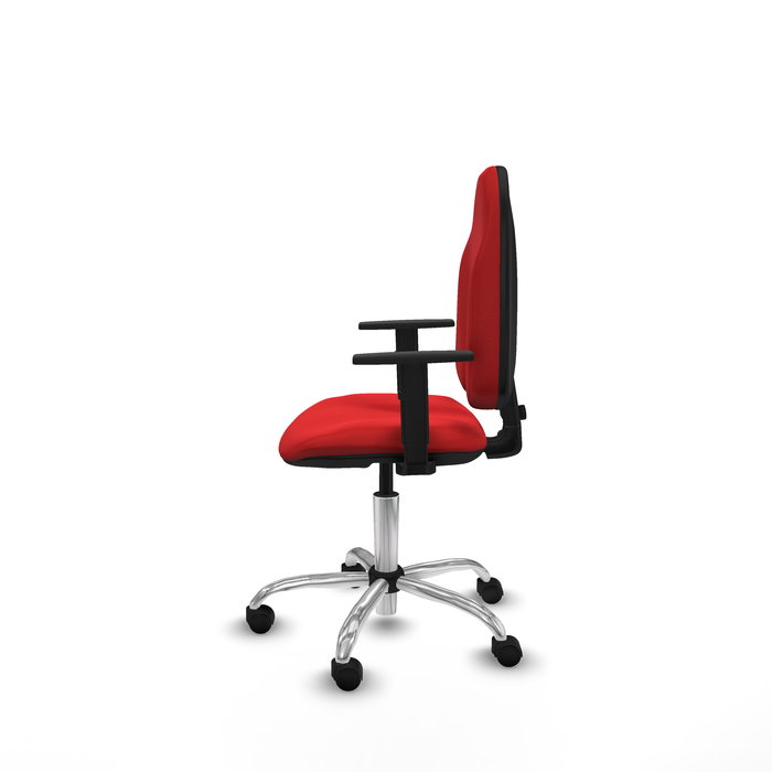 Chaise Algarra Contact permament de base Cuir écologique Rouge Structure chromée Accoudoir 1D Sans appui-tête Roulettes en nylon 50 mm