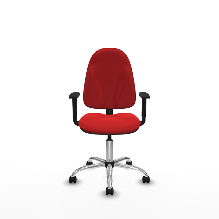 Chaise Algarra Contact permament de base Cuir écologique Rouge Structure chromée Accoudoir 1D Sans appui-tête Roulettes en nylon 50 mm