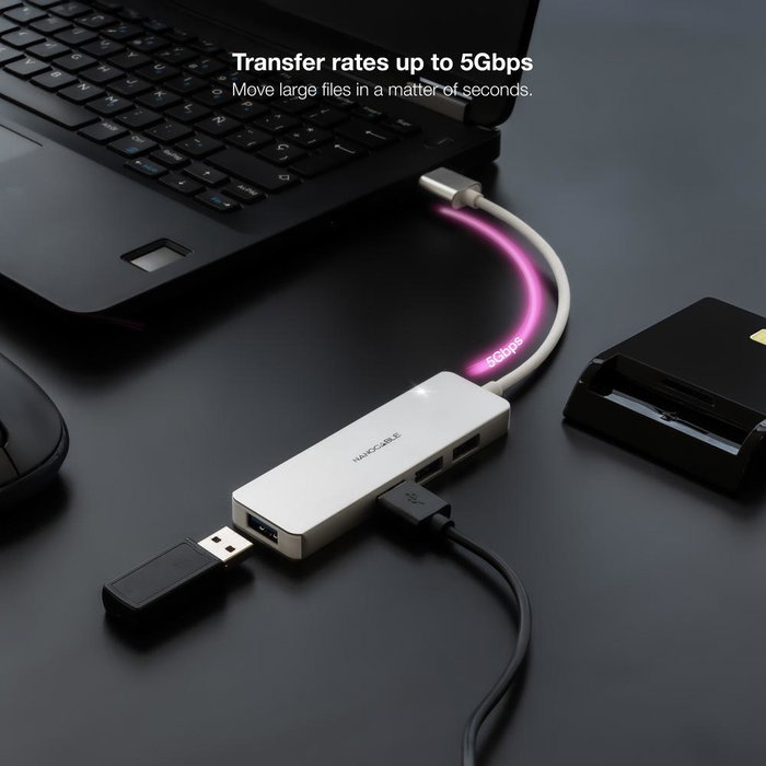 Nanocable Hub USB 3.0 4 ports USB-A 3.0 - 5 Gbps, aluminium et ABS, Plug & Play, 18 cm, compatible Windows, macOS, Linux Nanocable Hub USB 3.0 4 ports USB-A 3.0 - 5 Gbps, aluminium et ABS, Plug & Play, 18 cm, compatible Windows, macOS, Linux