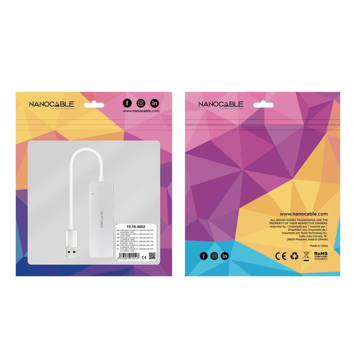 Nanocable Hub USB 3.0 4 ports USB-A 3.0 - 5 Gbps, aluminium et ABS, Plug & Play, 18 cm, compatible Windows, macOS, Linux Nanocable Hub USB 3.0 4 ports USB-A 3.0 - 5 Gbps, aluminium et ABS, Plug & Play, 18 cm, compatible Windows, macOS, Linux