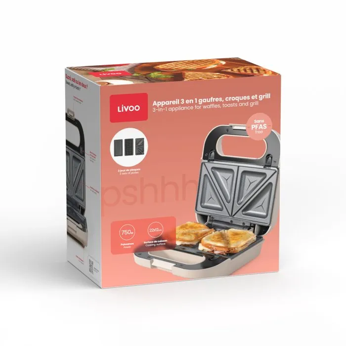 Livoo DOP256C Appareil 3 en 1 Gaufres, Croques et Grill Livoo DOP256C Appareil 3 en 1 Gaufres, Croques et Grill