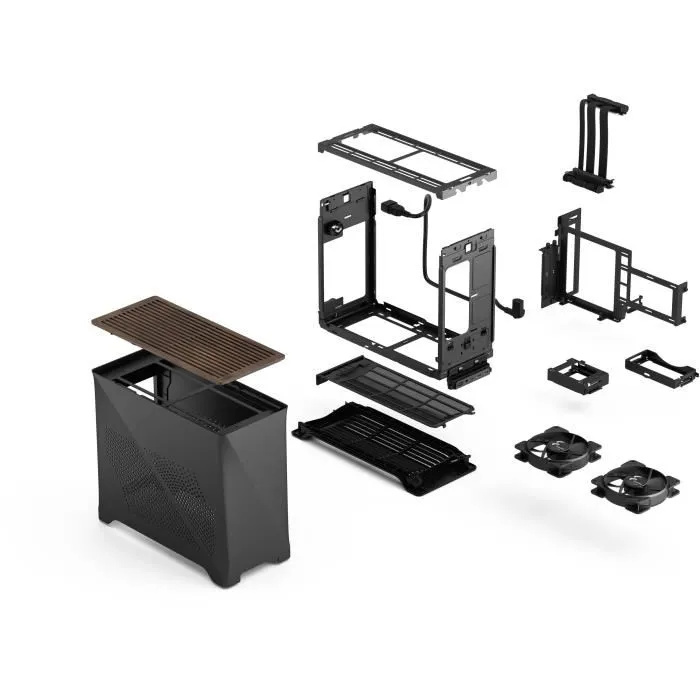 Fractal Design Era 2 Charcoal - Boîtier PC m-ITX avec 2 ventilateurs 120 mm, port USB 3.1 Type-C et riser PCIe 4.0