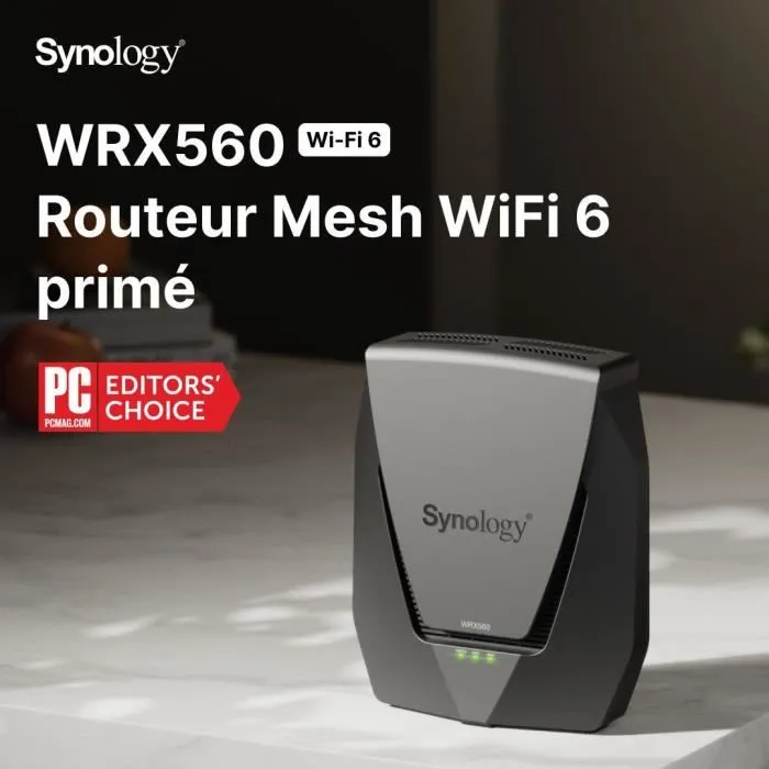 Synology WRX560 - Routeur WiFi 6 Mesh Dual band jusqu'à 3 Gbit/s avec commutateur 4 ports - Gris Synology WRX560 - Routeur WiFi 6 Mesh Dual band jusqu'à 3 Gbit/s avec commutateur 4 ports - Gris