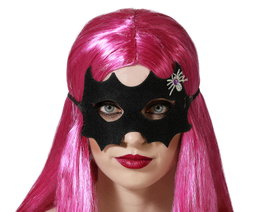 Atosa Antifaz Noir Brillant avec Araignée Argentée pour Halloween