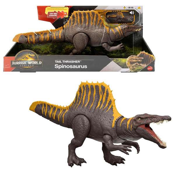 Mattel - Figurine Dinosaure Jurassic World Spinosaurus avec son et lumières - 25,4 x 55,83 x 11,43 cm - Fonctionne avec 3 piles LR44 incluses - Dès 4 ans