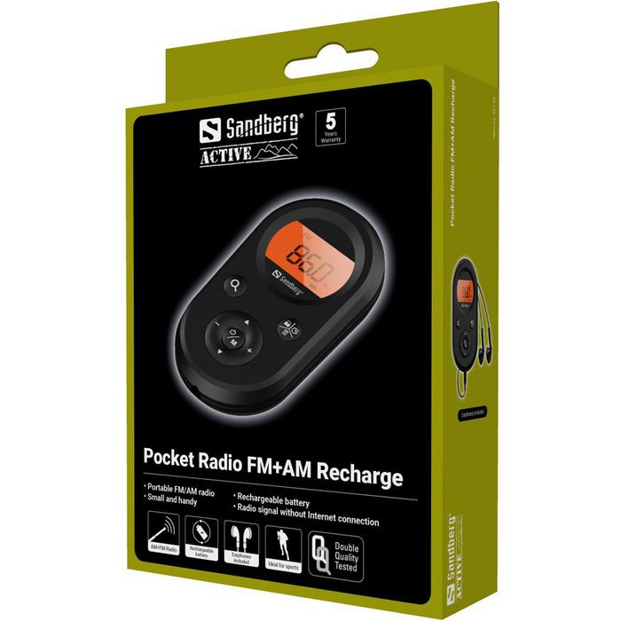 Sandberg - Radio de poche FM/AM avec batterie rechargeable et écouteurs, idéale pour activités de plein air et urgence