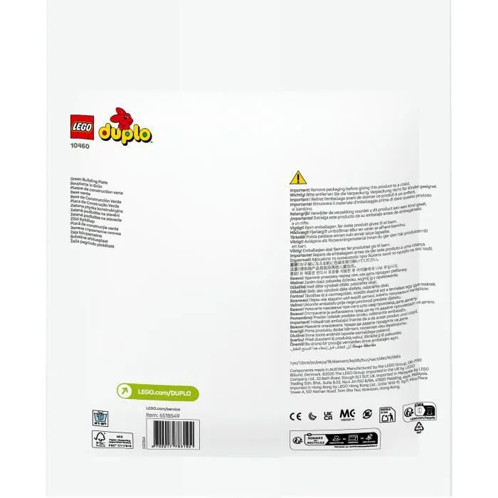 LEGO DUPLO 10460 Plaque de construction verte, base de jeu 16 x 16 tenons pour bébé dès 18 mois, jouet éducatif pour motricité fine et créativité