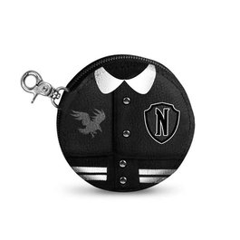 Karactermania Monedero Cookie Miércoles Varsity Casual en PVC - Portefeuille rond à fermeture éclair - 8,7 x 2,3 x 8,7 cm - Noir