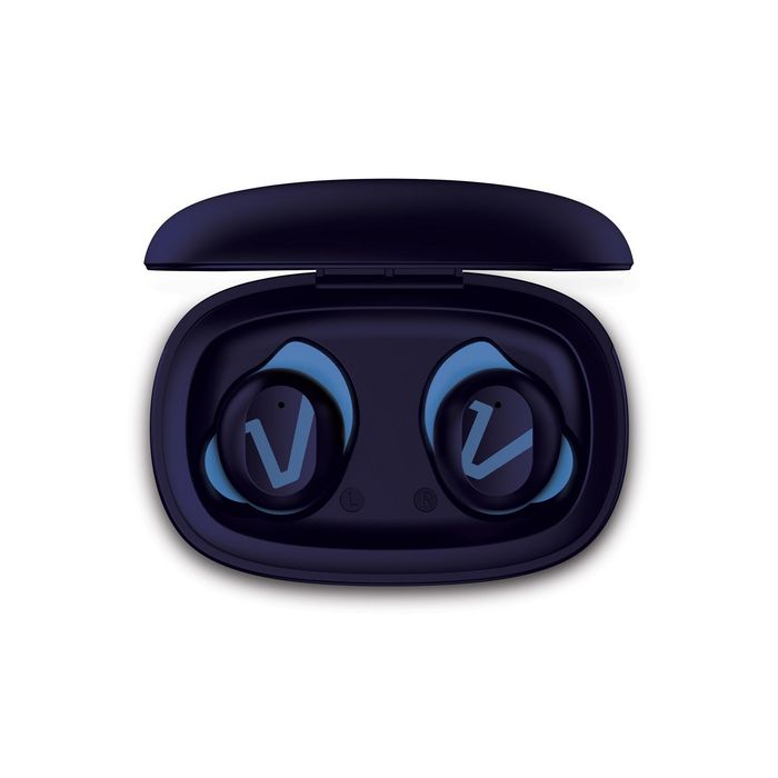 Veho RHOX True Écouteurs sans fil Bluetooth 5.1 intra-auriculaires avec étui de charge USB-C, résistance à l'eau IPX5, autonomie 5h, bleu électrique