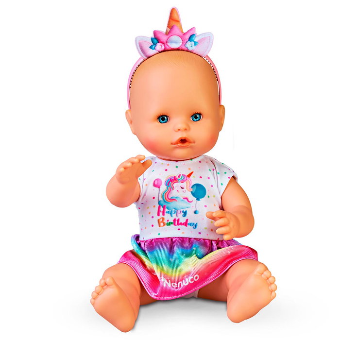 Nenuco Famosa Poupée Célébration Anniversaire Unicornio avec Robe et Diadème, Jeu de Fête à Décorer - Réf. Nfn77000