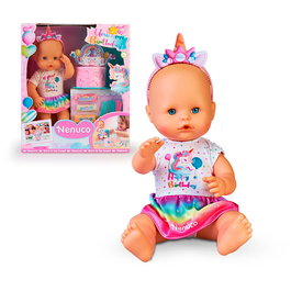 Nenuco Famosa Poupée Célébration Anniversaire Unicornio avec Robe et Diadème, Jeu de Fête à Décorer - Réf. Nfn77000