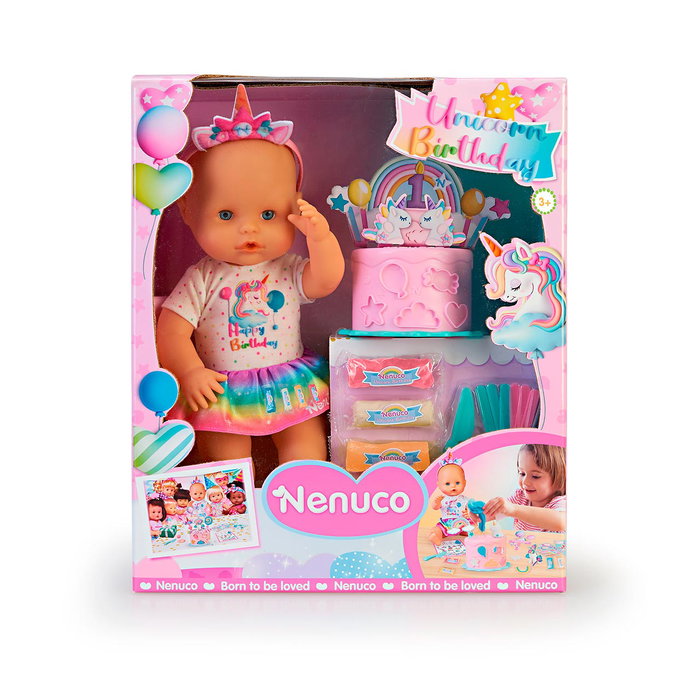 Nenuco Famosa Poupée Célébration Anniversaire Unicornio avec Robe et Diadème, Jeu de Fête à Décorer - Réf. Nfn77000