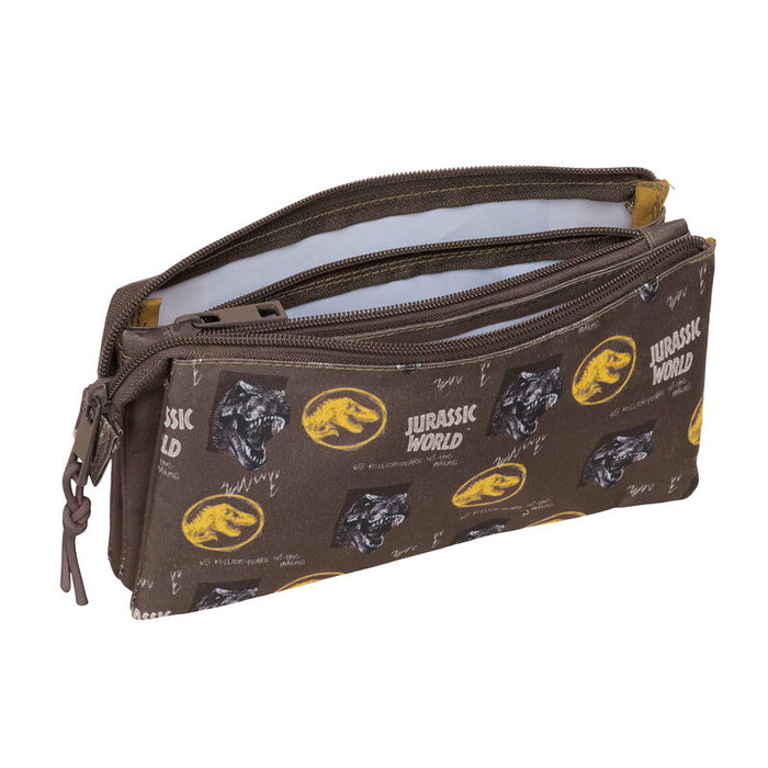 SAFTA Porte-Tout Jurassic World Triple - 3 compartiments à fermeture éclair, 22 x wi12 cm, tissu polyester
