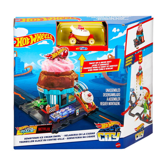 Hot Wheels Set de jeu Ville Lets Race Glacière Htn77 Mattel - Circuit avec voiture 1:64, rampe pliable et spirale - Jouet pour enfants dès 4 ans Hot Wheels Set de jeu Ville Lets Race Glacière Htn77 Mattel - Circuit avec voiture 1:64, rampe pliable et spirale - Jouet pour enfants dès 4 ans