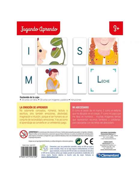 Clementoni - Juego primer alfabeto - 26 puzzles d'encastrement pour apprendre les lettres et les mots - Jeu éducatif en espagnol - À partir de 3 ans
