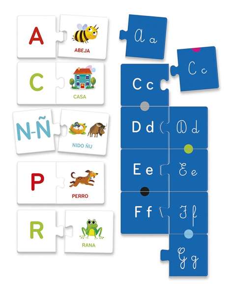 Clementoni - Juego primer alfabeto - 26 puzzles d'encastrement pour apprendre les lettres et les mots - Jeu éducatif en espagnol - À partir de 3 ans