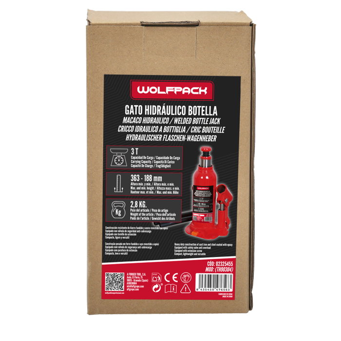 WOLFPACK LINEA PROFESIONAL Cric Hydraulique Bouteille 3000 Kg.