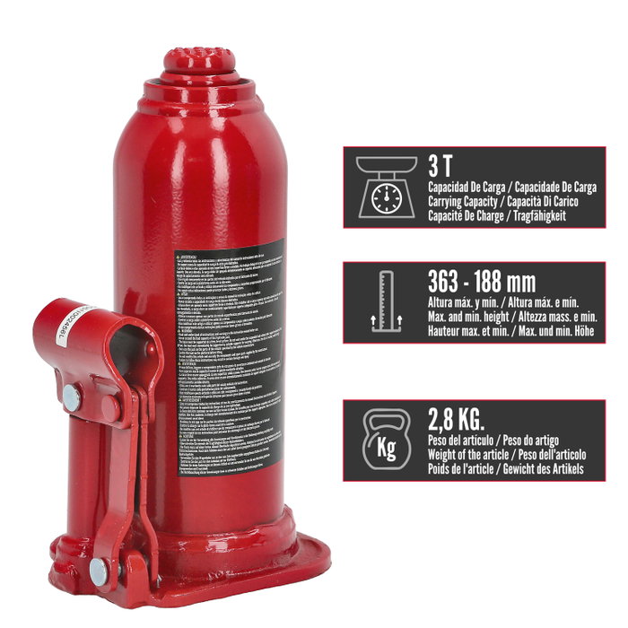 WOLFPACK LINEA PROFESIONAL Cric Hydraulique Bouteille 3000 Kg.
