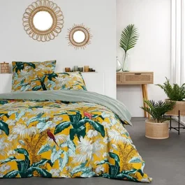 Today Sunshine - Parure de lit jaune 260x240 cm avec housse de couette et taies d'oreiller - 100% coton - Lavable en machine