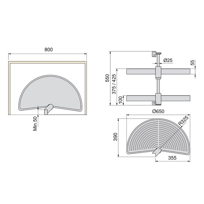 Emuca jeu de plateaux rotatifs Shelvo 1/2 lune, pour module de 800mm, plastique et aluminium, blanc Emuca jeu de plateaux rotatifs Shelvo 1/2 lune, pour module de 800mm, plastique et aluminium, blanc