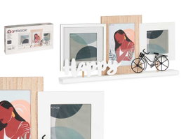 Giftdecor Porte-photos triple Happy 40x21x6 cm MDF blanc et marron (Set de 6)