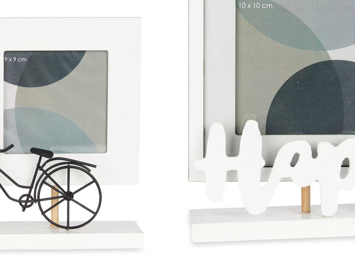 Giftdecor Porte-photos triple Happy 40x21x6 cm MDF blanc et marron (Set de 6)