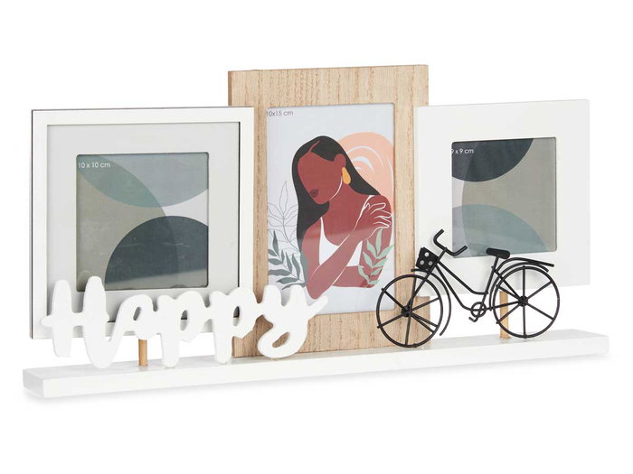 Giftdecor Porte-photos triple Happy 40x21x6 cm MDF blanc et marron (Set de 6)