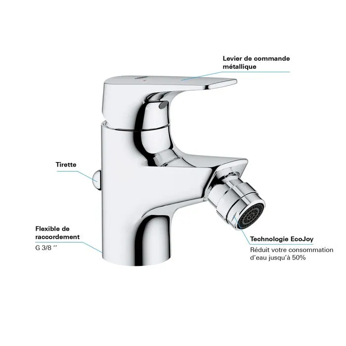 GROHE Start Flow Mitigeur Monocommande pour Bidet, Chrome, Hauteur sous Bec 46 mm, Mousseur EcoJoy 5 l/min, Économie d'Eau
