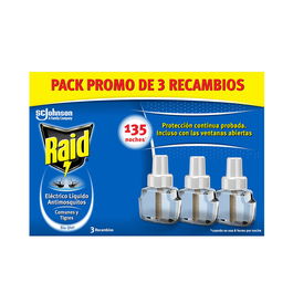 Raid Protection Anti-Moustique x 3 pièces détachées, Appareil Anti Moustiques et Moustiques Tigre, Protection 90 Nuits Sans Odeur