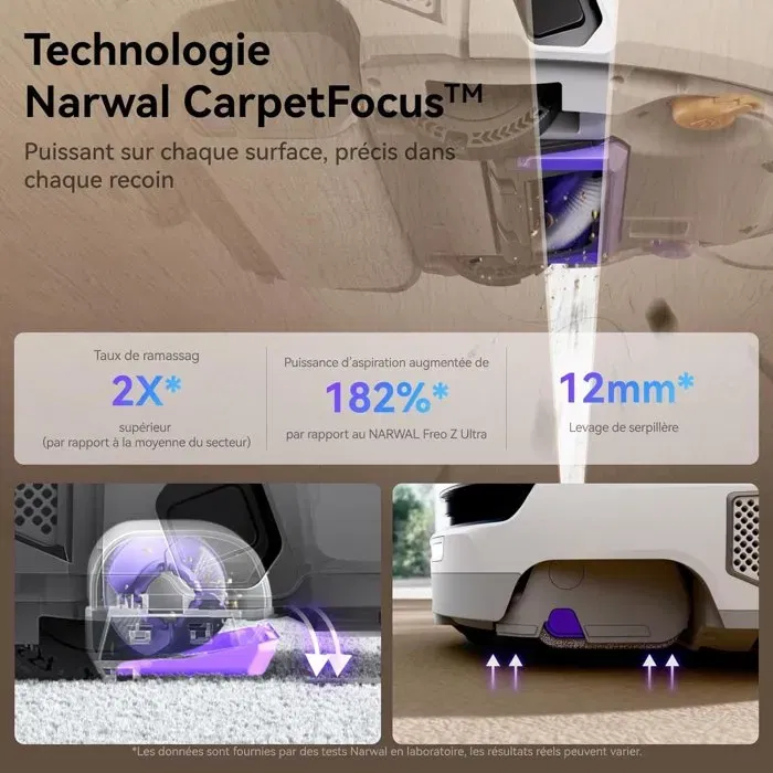Narwal FLOW - Robot Aspirateur et Laveur Autonome avec Station de Nettoyage - 22000 Pa, Lavage à Eau Chaude 45°C, Réservoir 5L, LIDAR, Brosse Anti-poils - 95 mm