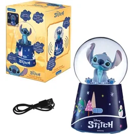 Lexibook Enceinte Bluetooth Design Décoratif Boule à Neige Stitch - Disney - Haut-Parleur Intégré Boîte à Musique - Batterie Rechargeable USB-C - Bleu