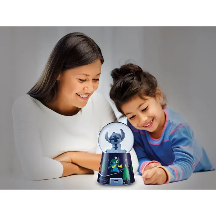 Lexibook Enceinte Bluetooth Design Décoratif Boule à Neige Stitch - Disney - Haut-Parleur Intégré Boîte à Musique - Batterie Rechargeable USB-C - Bleu