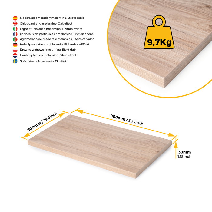 Emuca Plateaux de table, 900x500, Finition chêne, Bois