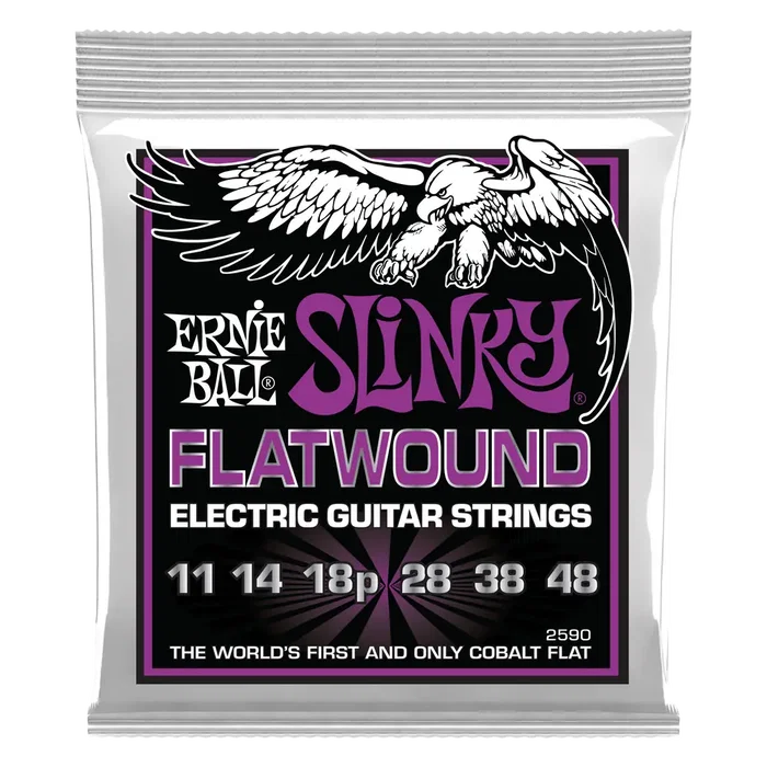 Ernie Ball Power Slinky Flatwound 11-48 Jeu de cordes pour guitare électrique - Entorchage plat cobalt Ernie Ball Power Slinky Flatwound 11-48 Jeu de cordes pour guitare électrique - Entorchage plat cobalt