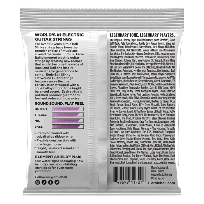 Ernie Ball Power Slinky Flatwound 11-48 Jeu de cordes pour guitare électrique - Entorchage plat cobalt Ernie Ball Power Slinky Flatwound 11-48 Jeu de cordes pour guitare électrique - Entorchage plat cobalt