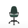 Chaise de bureau Algarra avec mécanisme de contact permanent de base, rembourrée de tissu vert bouteille. Équipée d'une base en polyamide noir, d'accoudoirs fixes et de roulettes en nylon de 50 mm.
