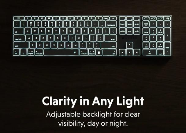 Hyper Clavier Bluetooth sans fil HyperSpace Next rétroéclairé avec pavé numérique, aluminium recyclé, USB-C, compatible Mac et Windows (Modèle HS2310US) - Disposition nordique