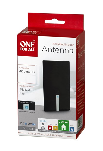 One For All SV9425 Antenne intérieure TV amplifiée avec filtres 4G/5G pour réception 4K Ultra HD (DVB-T/T2) - Design moderne, murale ou sur pied