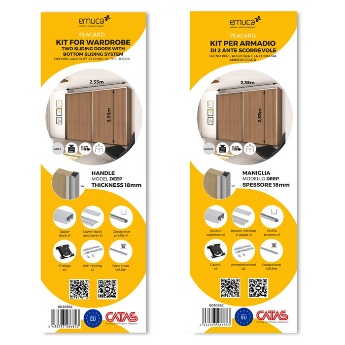 Emuca Kit de quincaillerie pour Placard 81 2 portes coulissantes à fermeture souple, profil profond, épaisseur 18mm, panneaux non inclus, Anodisé mat Emuca Kit de quincaillerie pour Placard 81 2 portes coulissantes à fermeture souple, profil profond, épaisseur 18mm, panneaux non inclus, Anodisé mat