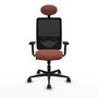 Chaise Zulema Synchro 3 positions tissu Marron Maille Noir Base en nylon noir Accoudoir 2D Appui-tête Roulettes 65mm nylon