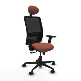 Chaise Zulema Synchro 3 positions tissu Marron Maille Noir Base en nylon noir Accoudoir 2D Appui-tête Roulettes 65mm nylon