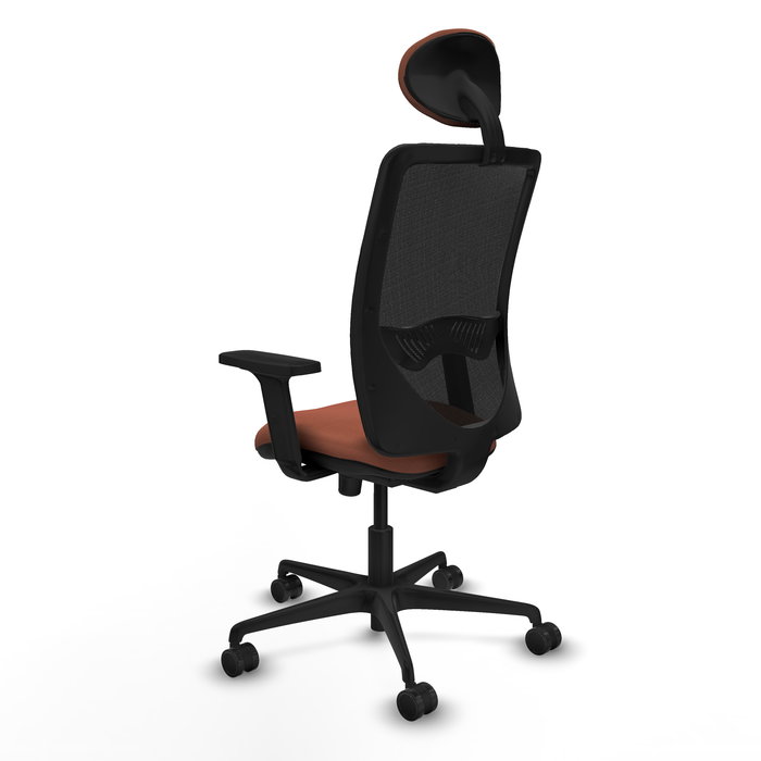 Chaise Zulema Synchro 3 positions tissu Marron Maille Noir Base en nylon noir Accoudoir 2D Appui-tête Roulettes 65mm nylon