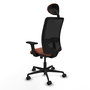 Chaise Zulema Synchro 3 positions tissu Marron Maille Noir Base en nylon noir Accoudoir 2D Appui-tête Roulettes 65mm nylon