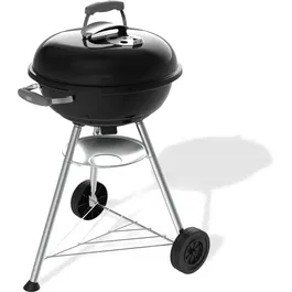 Weber Compact Kettle - Barbecue à charbon Ø47 cm - Acier émaillé, 6 couverts - Noir - Avec clapet d'aération et grille chromée