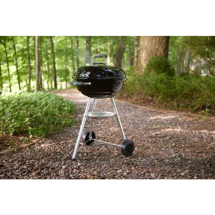 Weber Compact Kettle - Barbecue à charbon Ø47 cm - Acier émaillé, 6 couverts - Noir - Avec clapet d'aération et grille chromée