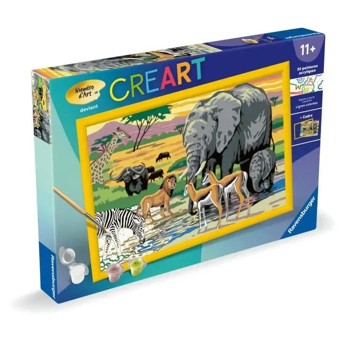 Ravensburger - CreArt Kids - Peinture par Numéros - Tableaux Animaux de la Savane - 7 Tableaux 31x21 cm - Activité Créative Enfant - À partir de 11 ans - FSC