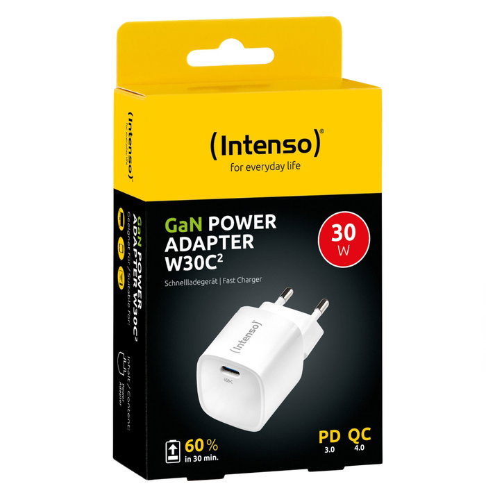 Intenso W30C² Chargeur mural GaN 30W USB-C Blanc Intenso W30C² Chargeur mural GaN 30W USB-C Blanc