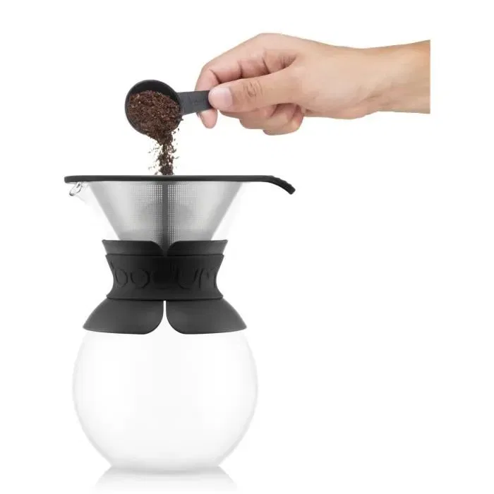 Bodum Cafetière Pour Over à Filtre Permanent en Maille Inox, 1 Litre - 8 Tasses, Noir