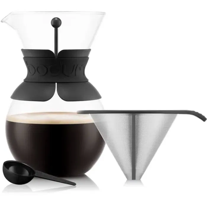 Bodum Cafetière Pour Over à Filtre Permanent en Maille Inox, 1 Litre - 8 Tasses, Noir